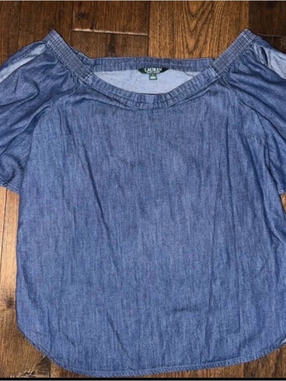 Ralph Lauren Chambray Blue Off-Shoulder Tunic Top